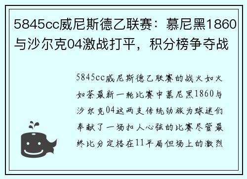 5845cc威尼斯德乙联赛：慕尼黑1860与沙尔克04激战打平，积分榜争夺战火激烈