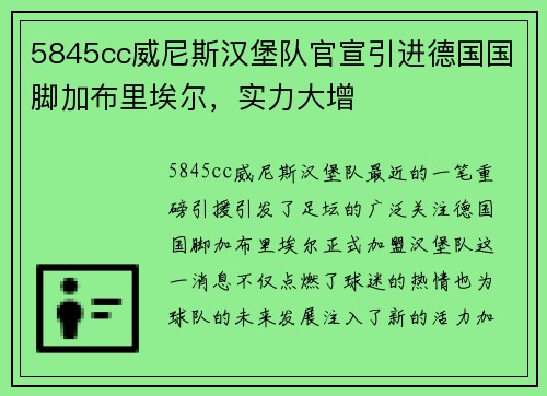 5845cc威尼斯汉堡队官宣引进德国国脚加布里埃尔，实力大增